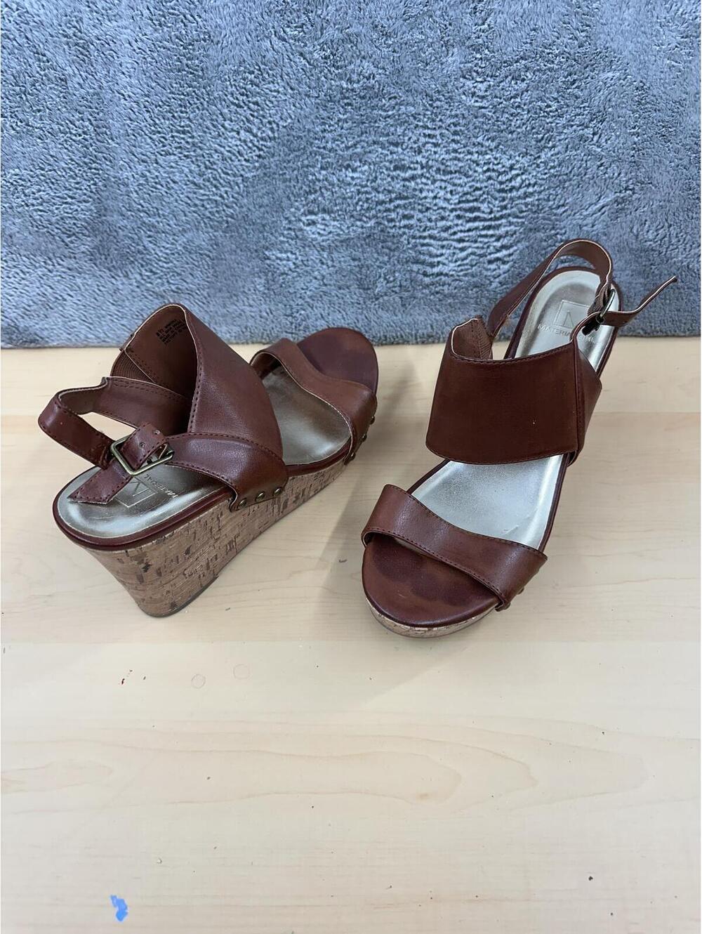 Material Girl Brown‎ Leather Wedge Sandals